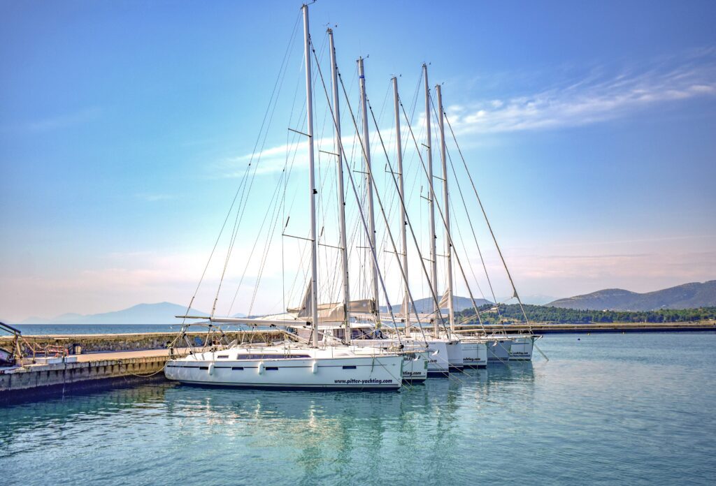 Sailboats docked at Kalambaka marina, a hub for sailing courses and tours in Zadar, Croatia. Ideal for aspiring skippers.